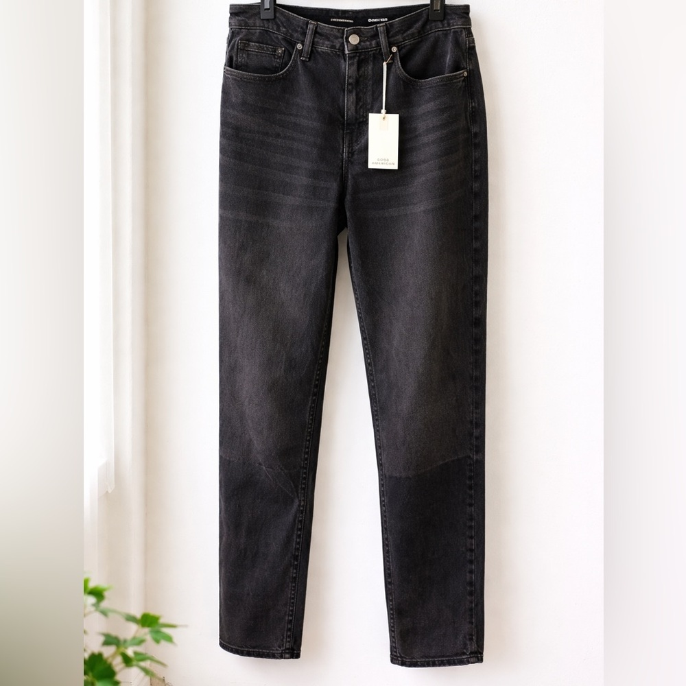 Good American Jeans Size 8/29 Black Relaxed Straight Mid Rise NWT